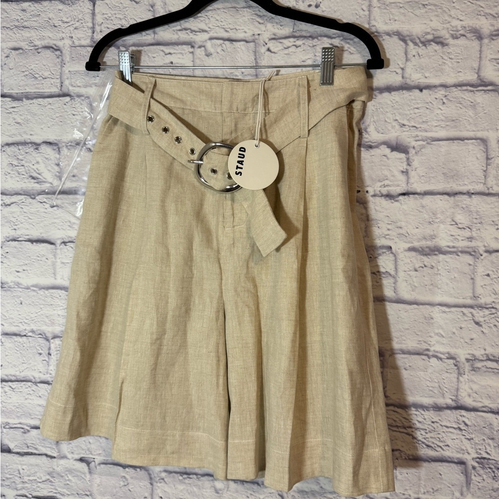 STAUD Beige A-Line Skirt with Belt